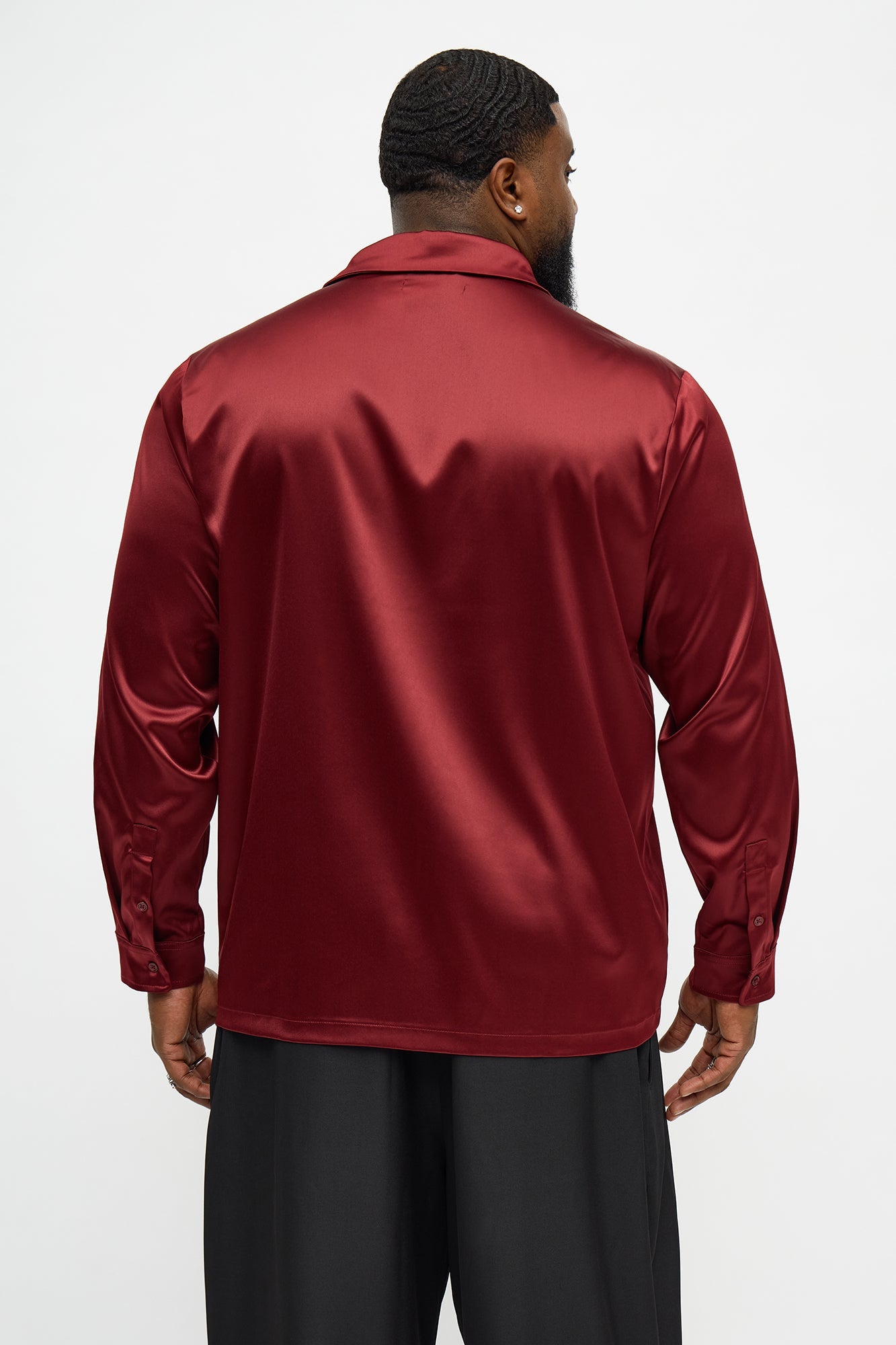 Links Satin Long Sleeve Button Up Shirt - Burgundy