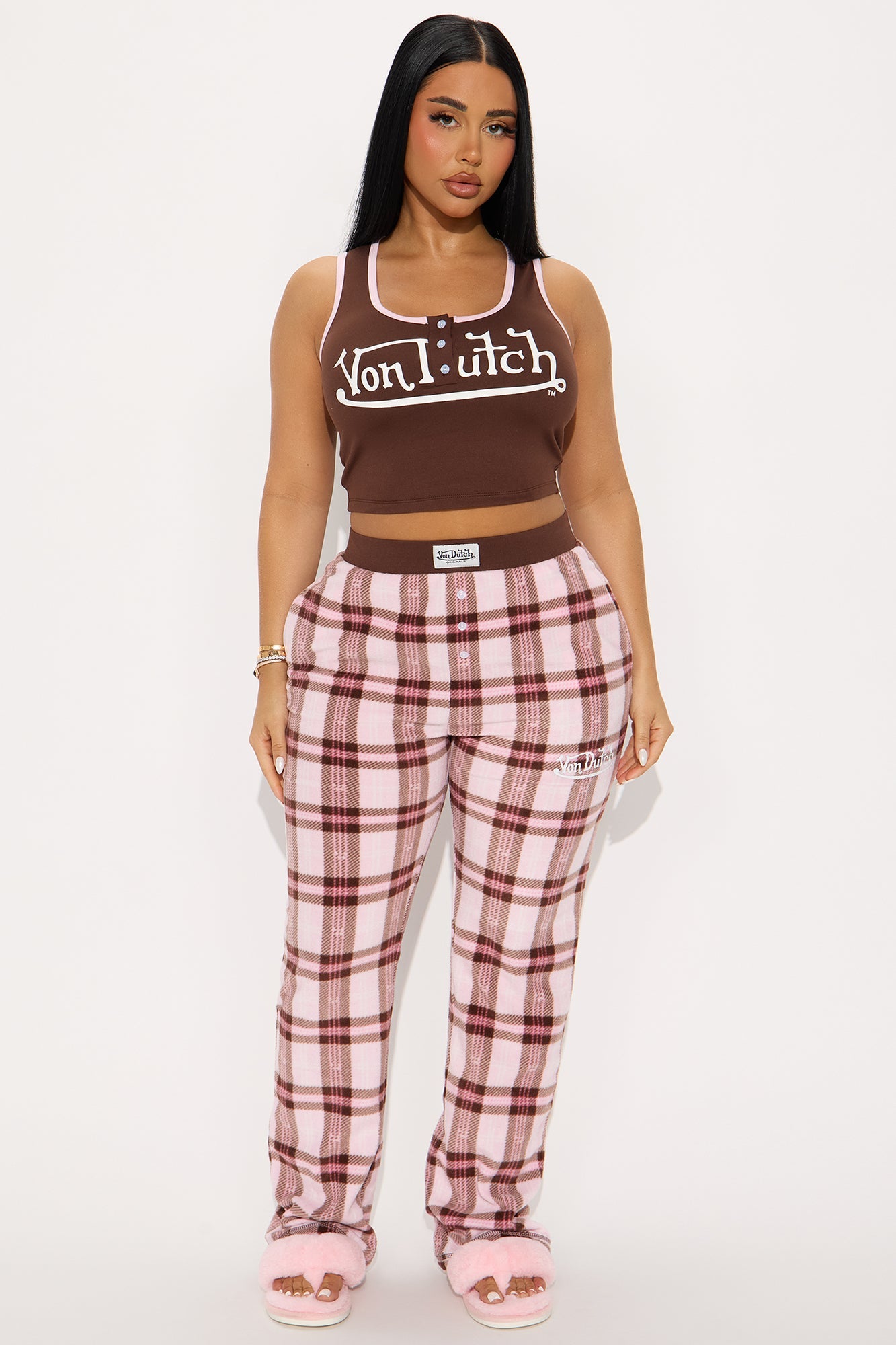 Von Dutch Tank PJ Fleece Boxer Pant Set - Chocolate/Combo