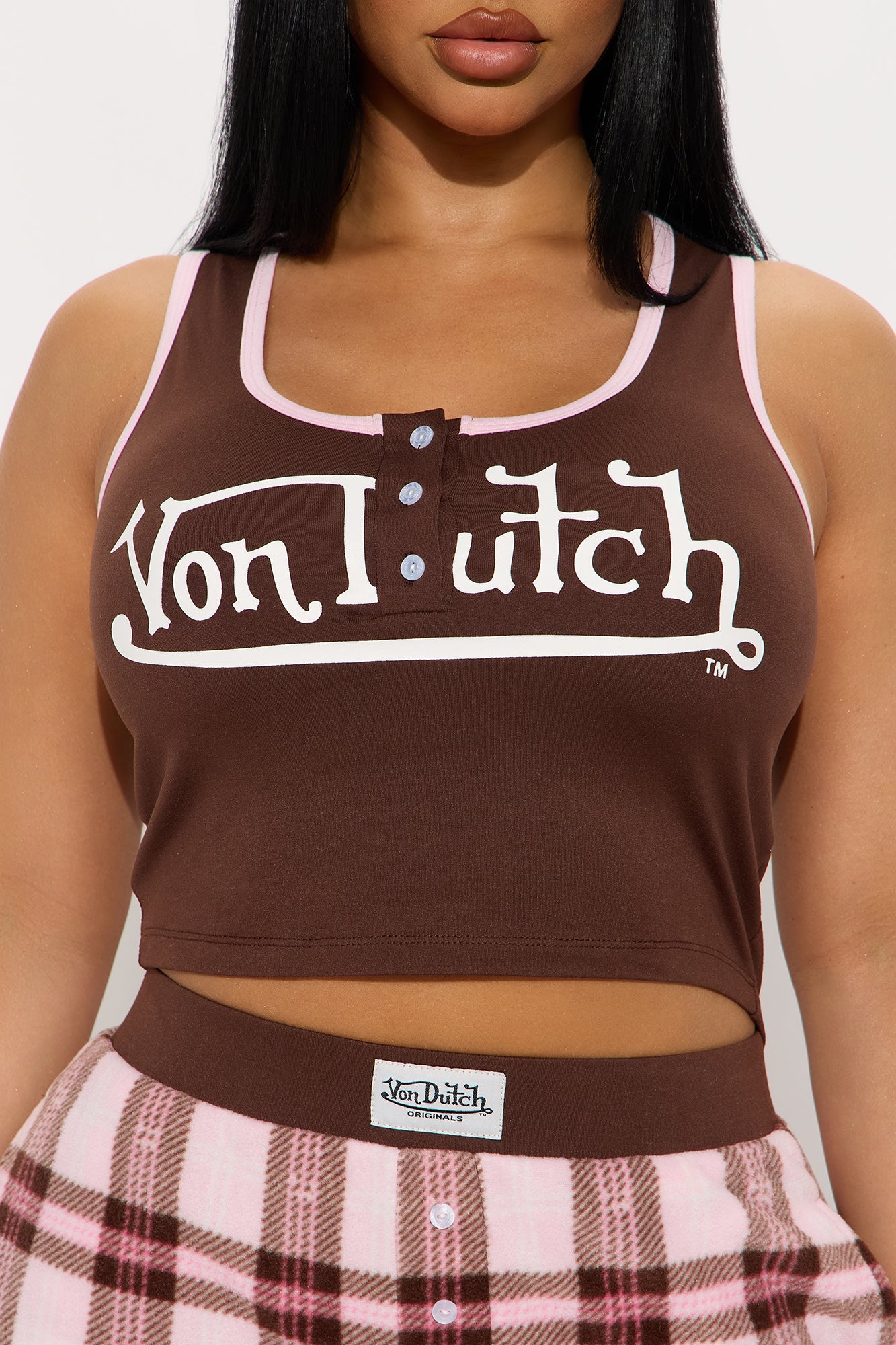 Von Dutch Tank PJ Fleece Boxer Pant Set - Chocolate/Combo