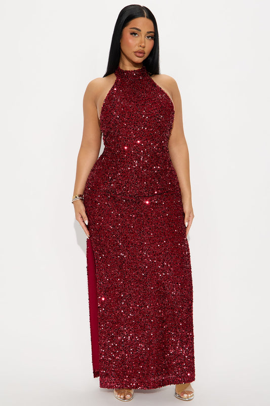 Cosmic Fate Sequin Gown - Red