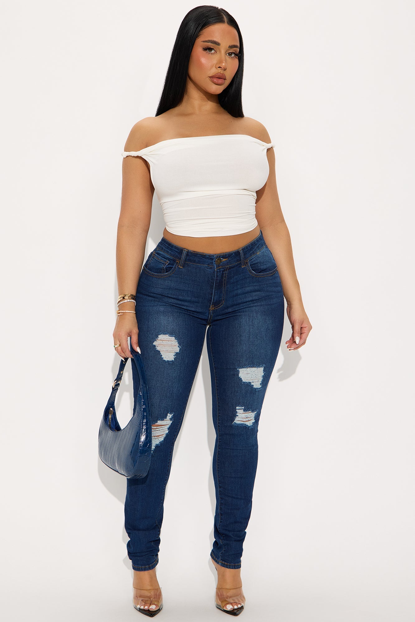 Sunset Blvd Ripped Skinny Jeans - Dark Wash