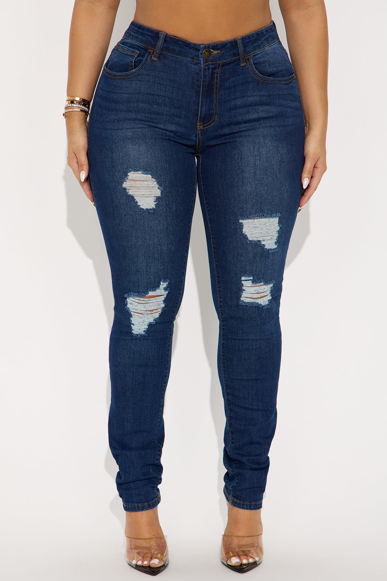 Sunset Blvd Ripped Skinny Jeans - Dark Wash