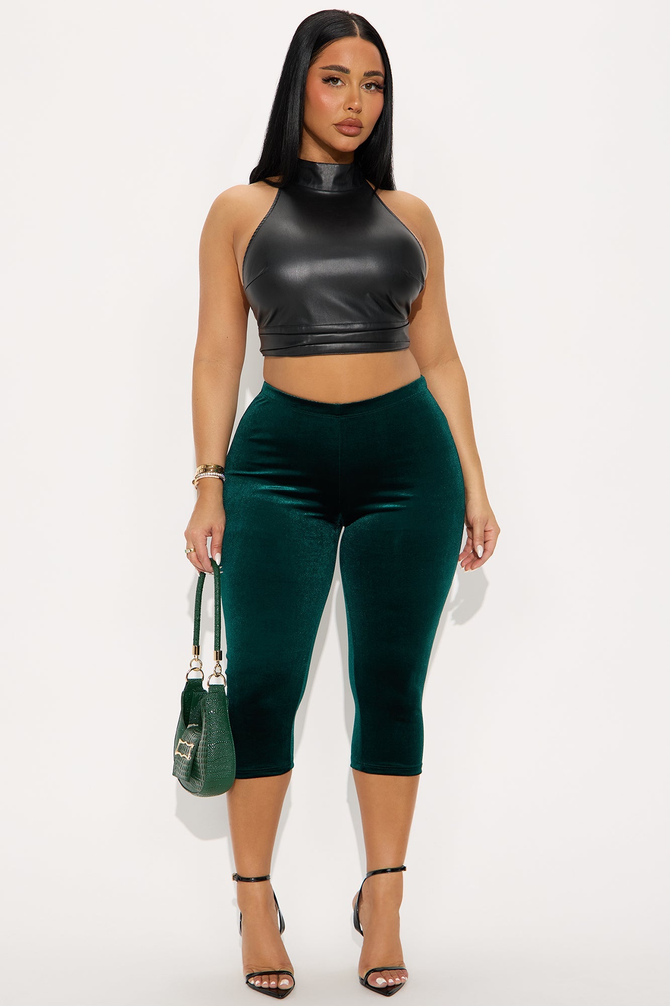 Analisa High Rise Velvet Capri Legging 19″ - Hunter