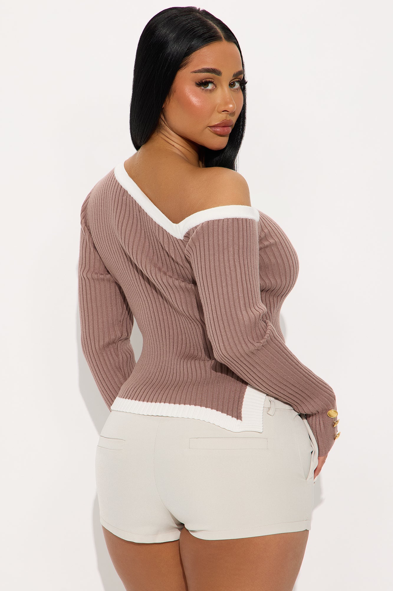 Katelyn Contrast Sweater Top - Mocha/combo