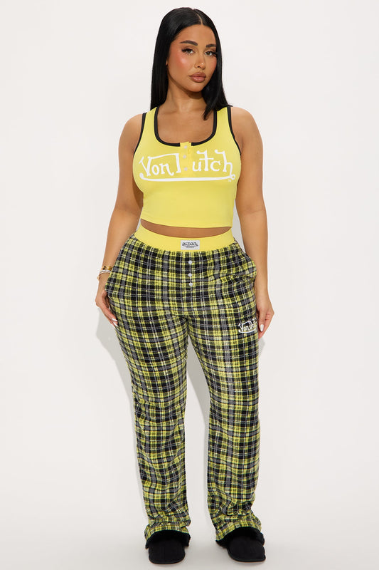 Von Dutch Tank PJ Fleece Boxer Pant Set - Black/Yellow