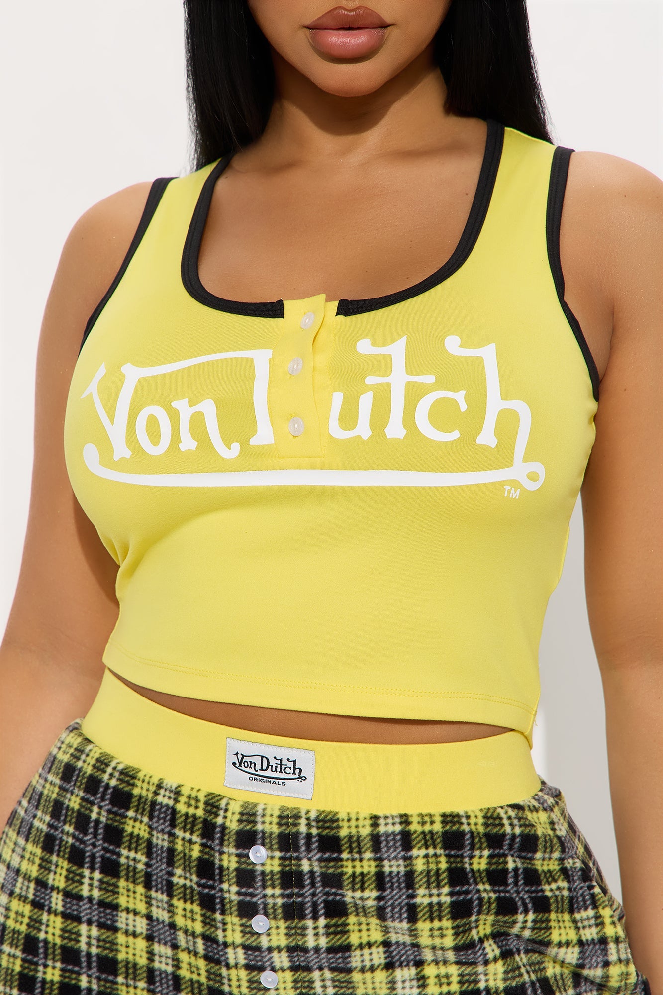 Von Dutch Tank PJ Fleece Boxer Pant Set - Black/Yellow