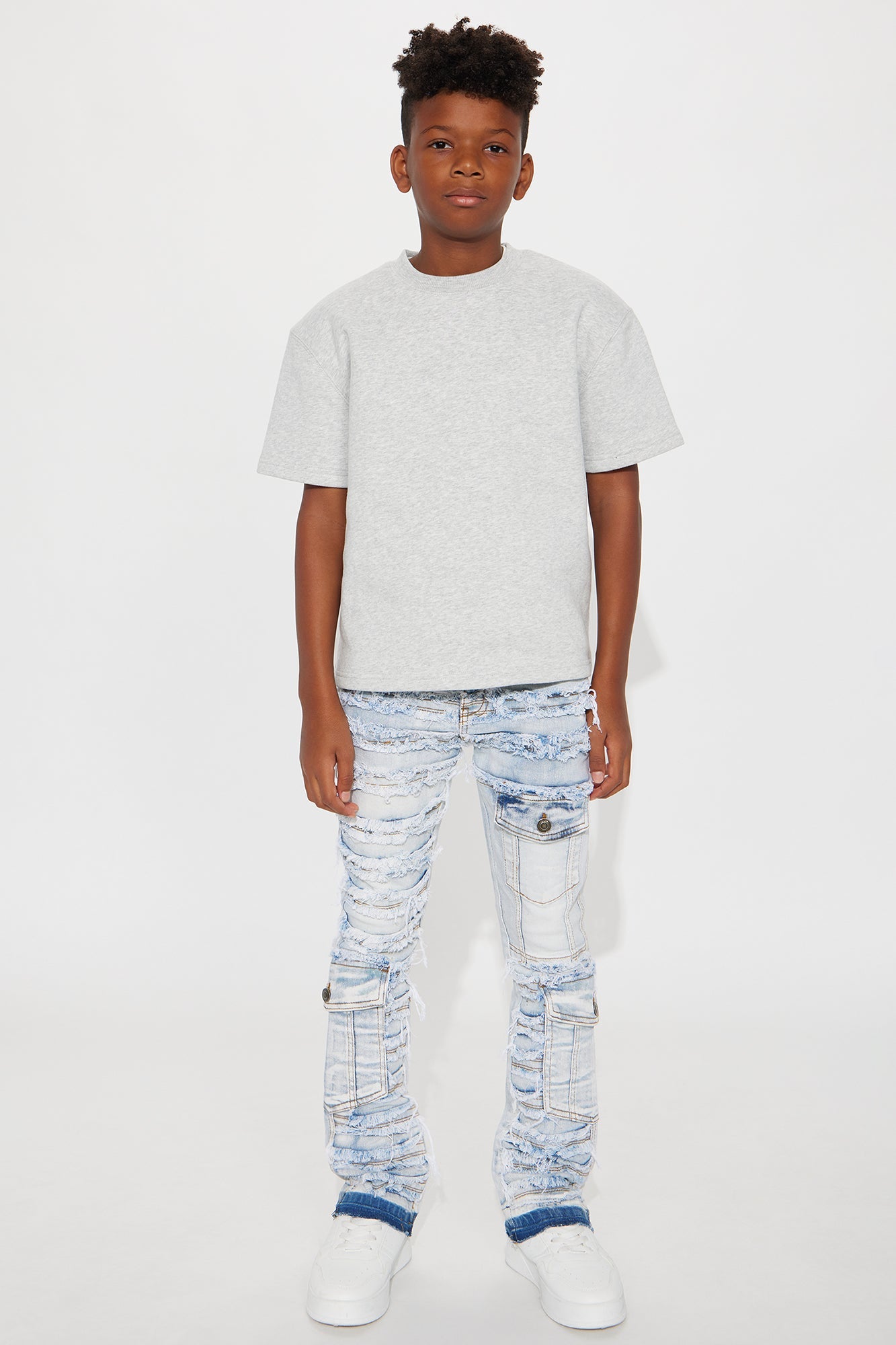 Mini He's Determined Frayed Skinny Flare Jeans - Light Wash