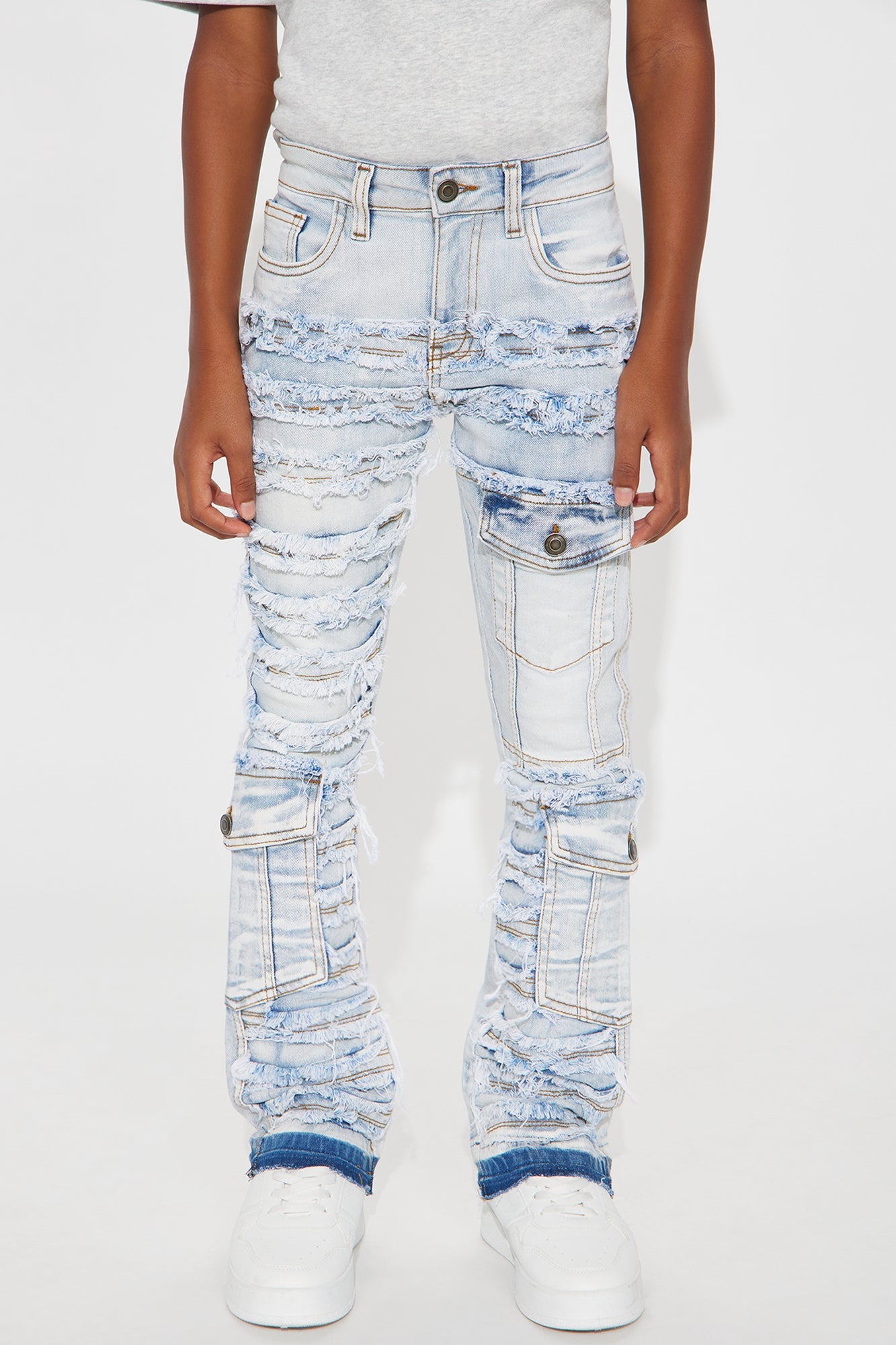 Mini He's Determined Frayed Skinny Flare Jeans - Light Wash