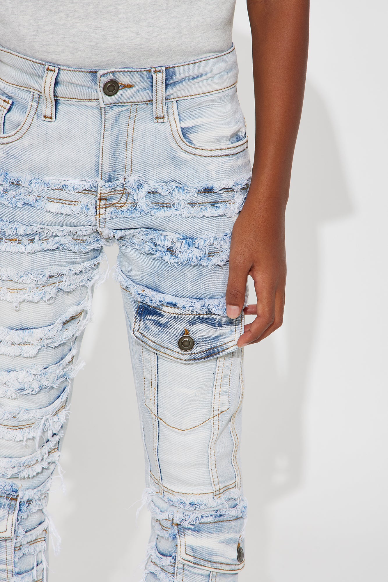 Mini He's Determined Frayed Skinny Flare Jeans - Light Wash