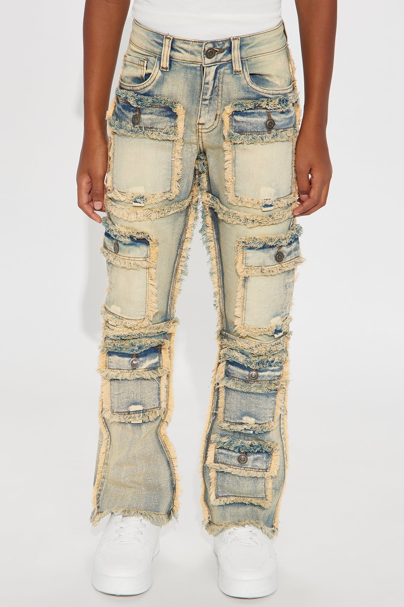 Mini Let Them Know Frayed Skinny Flare Jeans - Light Wash