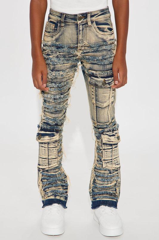 Mini Moving Forward Frayed Skinny Flare Jeans - Light Wash