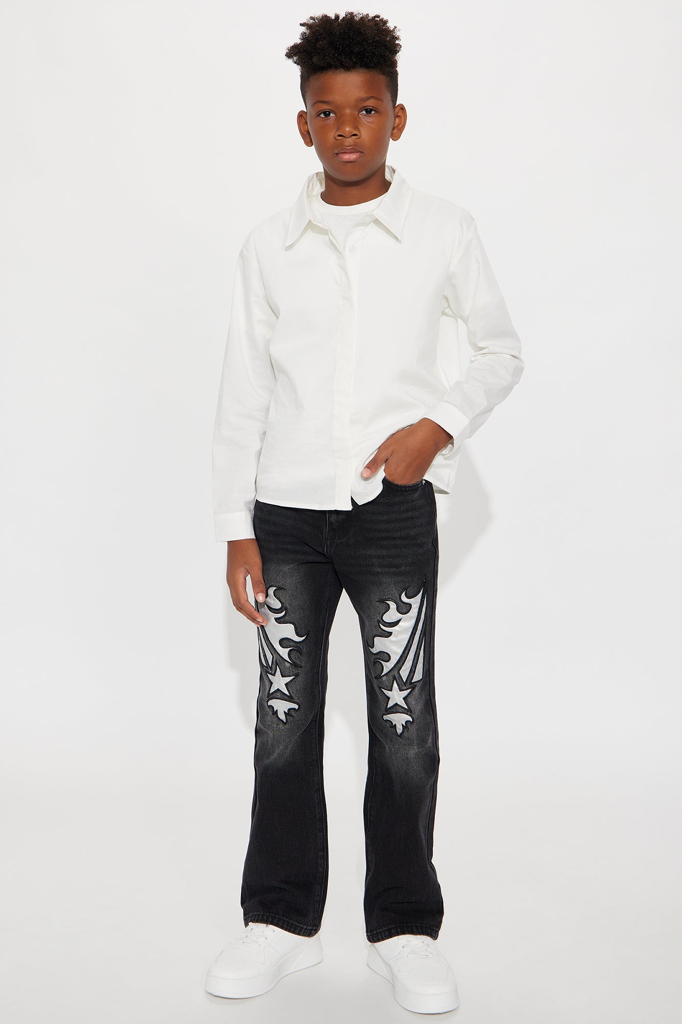 Mini Stacked Slim Flare Blazing Star Jean - Black Wash