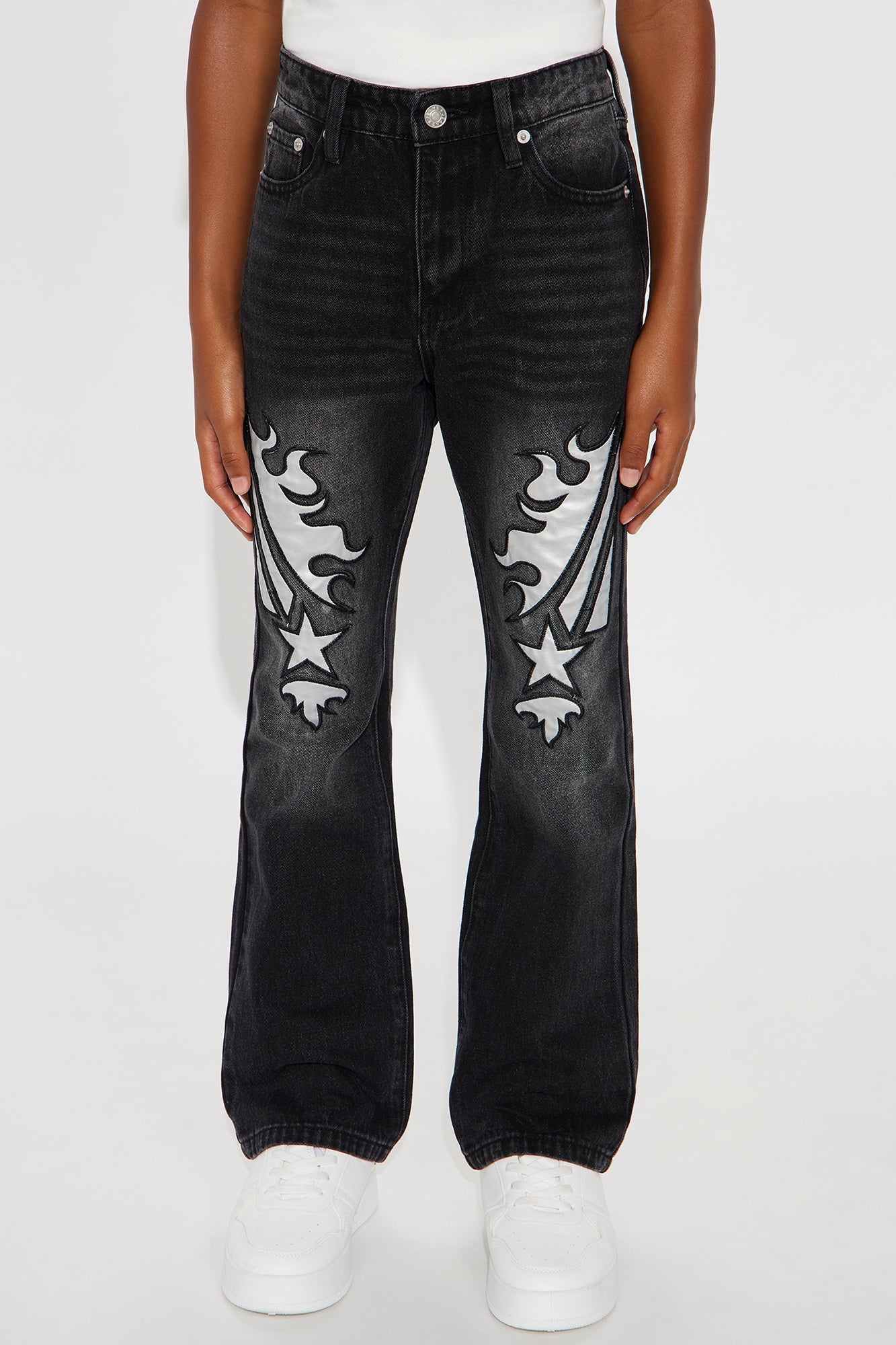 Mini Stacked Slim Flare Blazing Star Jean - Black Wash