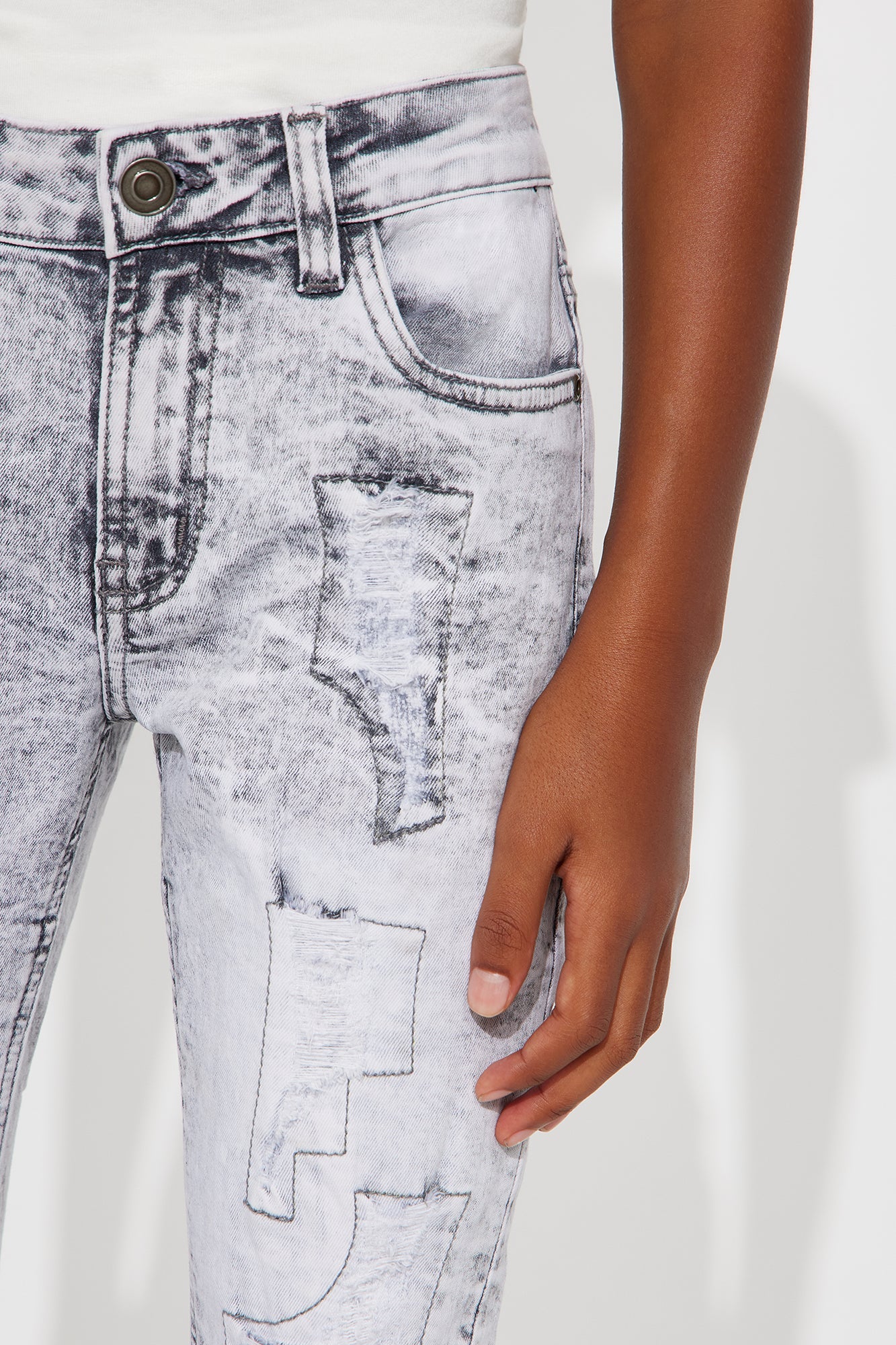 Mini Always Achieving Distressed Skinny Flare Jeans - Grey