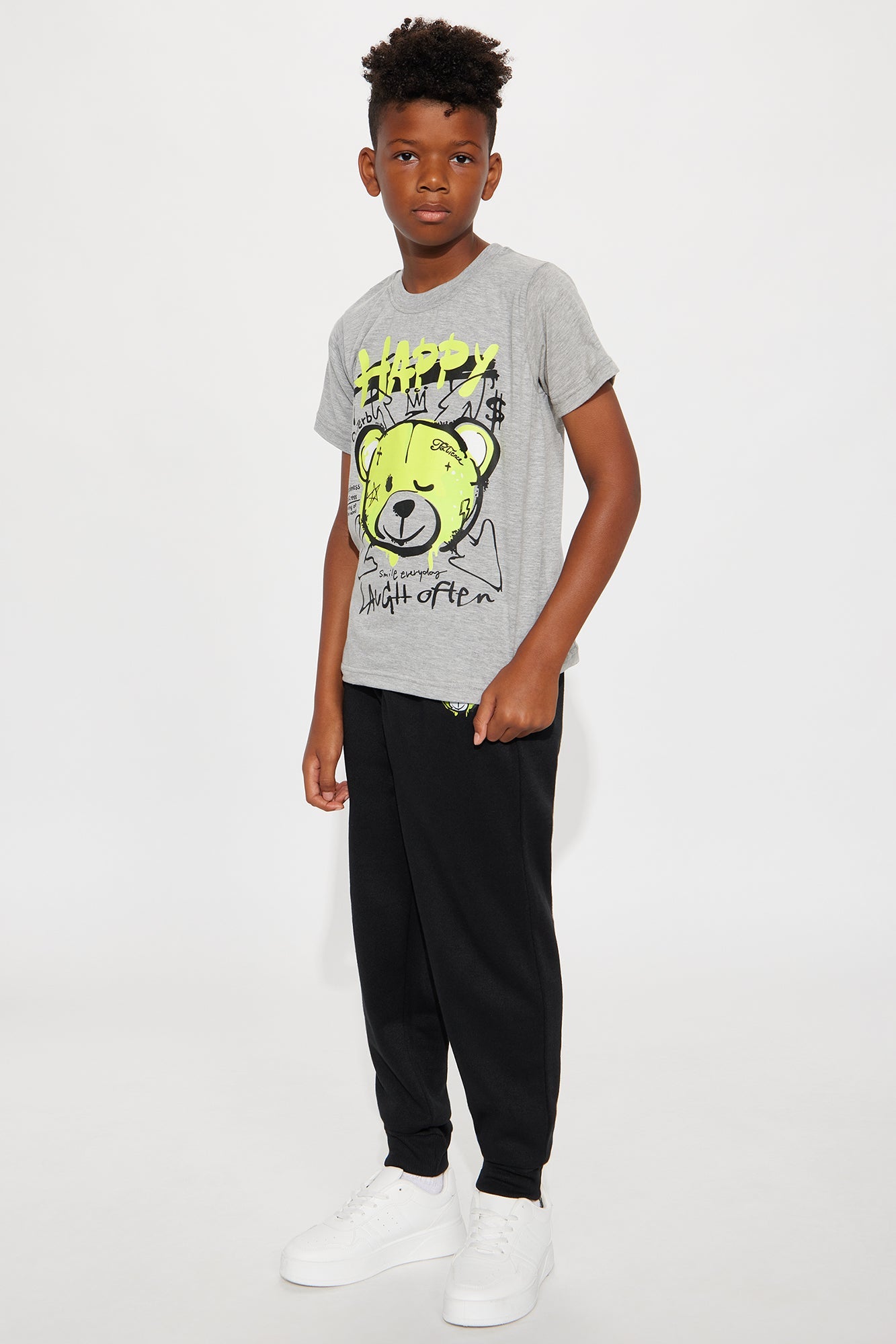 Mini Happy Bear Jogger Pant Set - Heather/Combo