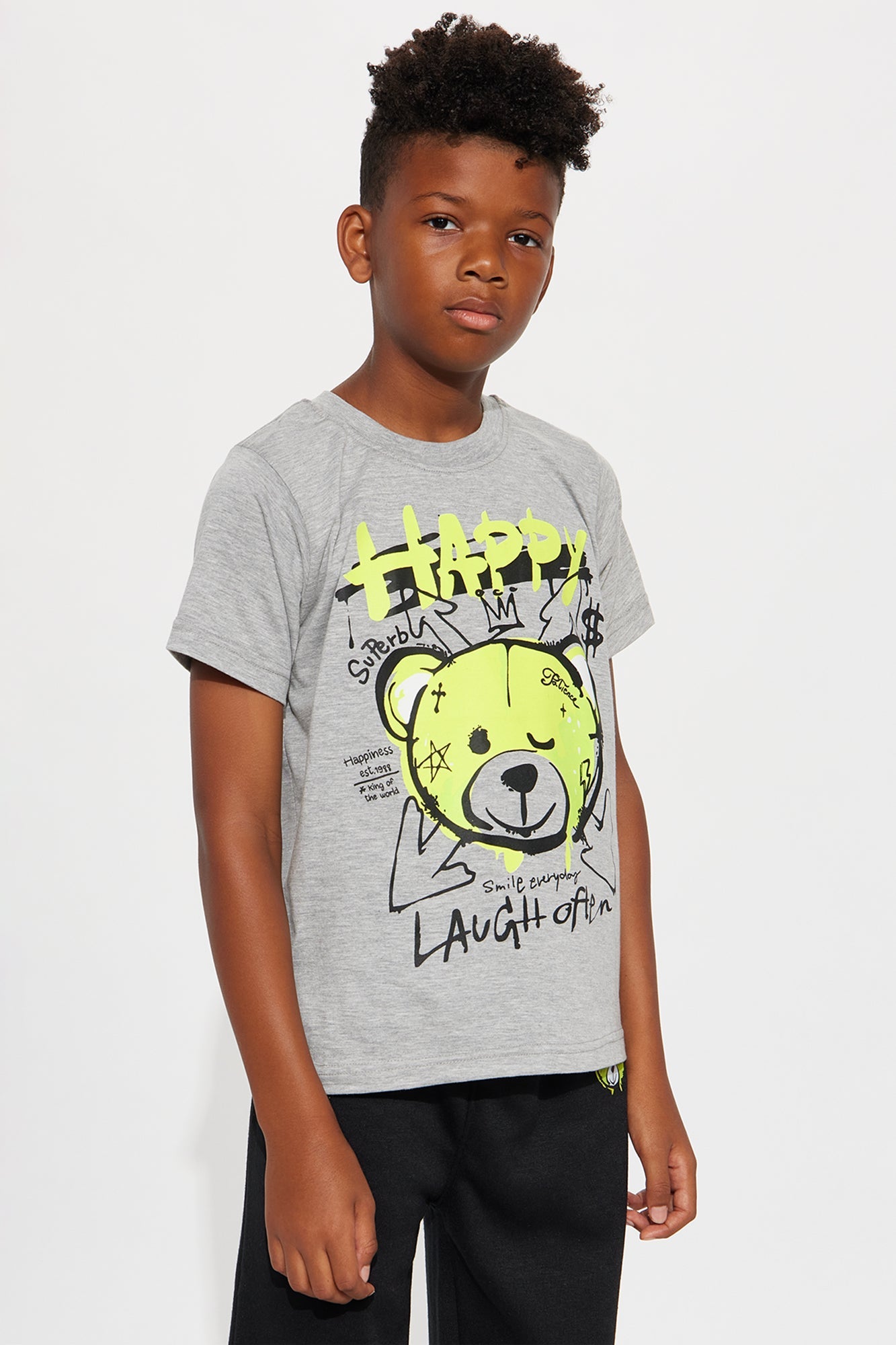 Mini Happy Bear Jogger Pant Set - Heather/Combo