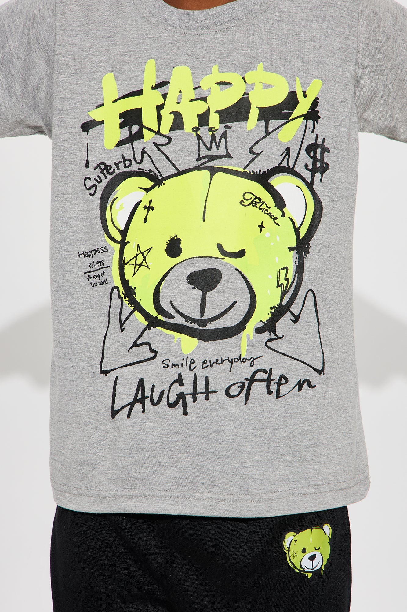 Mini Happy Bear Jogger Pant Set - Heather/Combo