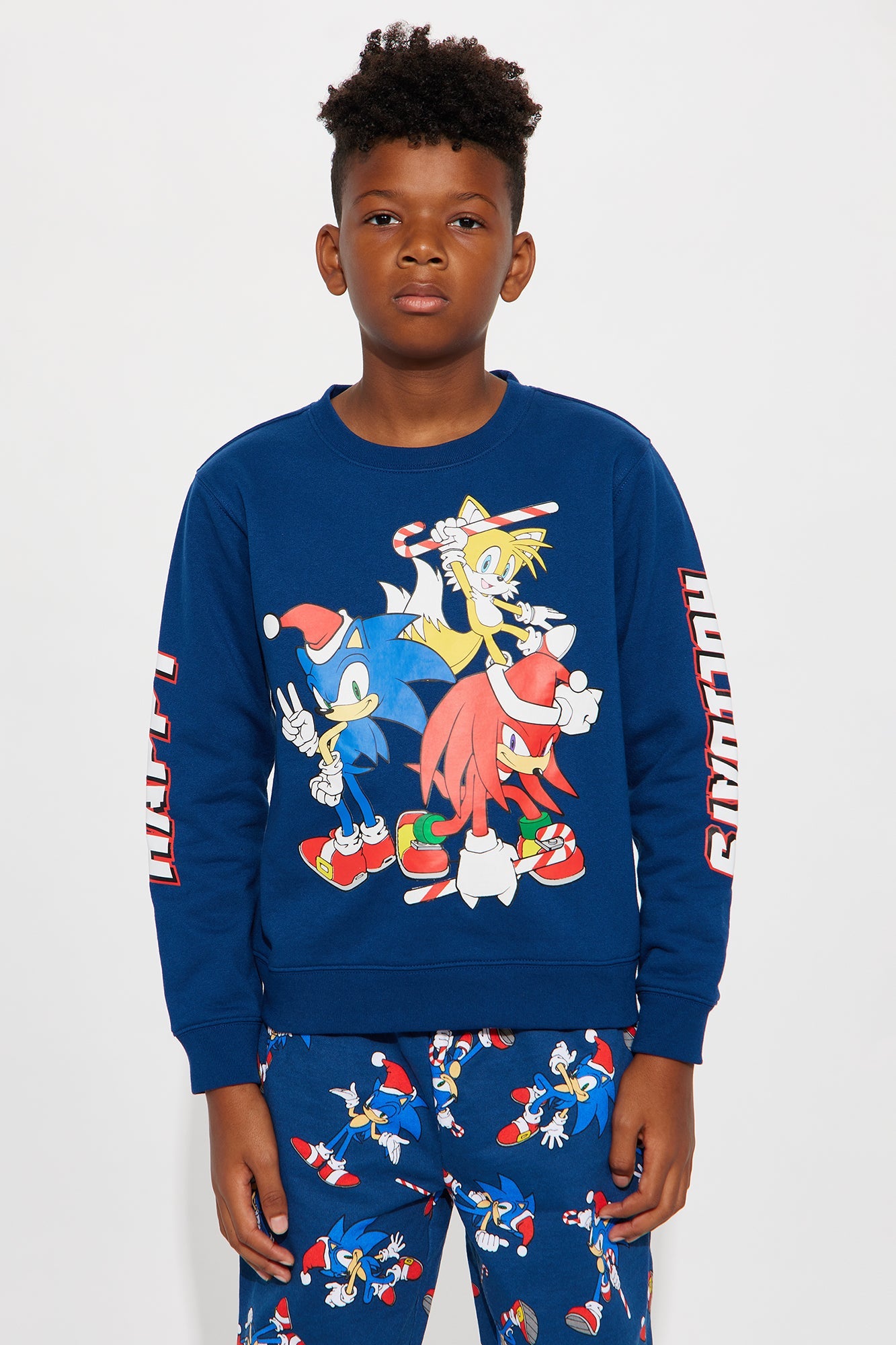 Mini Sonic And Friends Happy Holidays Jogger Pant Set - Navy