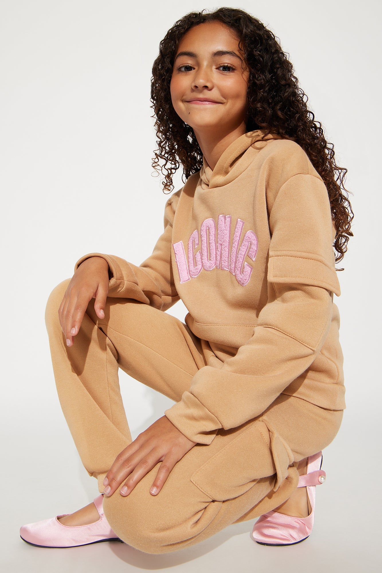 Mini Iconic Girl Cargo Jogger Pant Set - Khaki