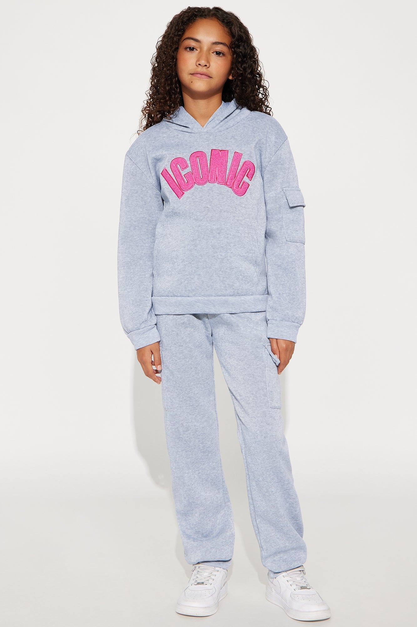 Mini Iconic Girl Cargo Jogger Pant Set - Heather Grey