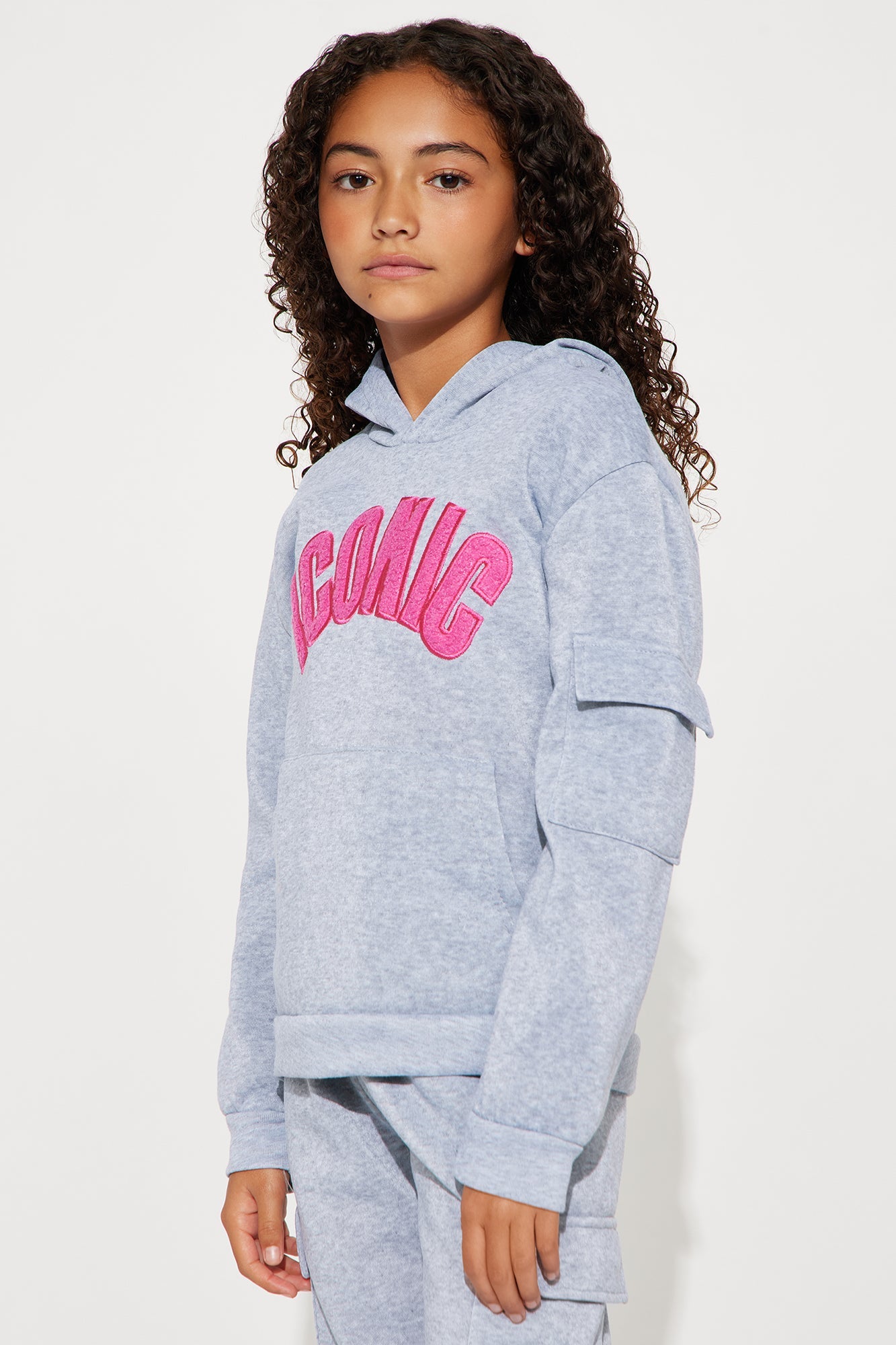 Mini Iconic Girl Cargo Jogger Pant Set - Heather Grey