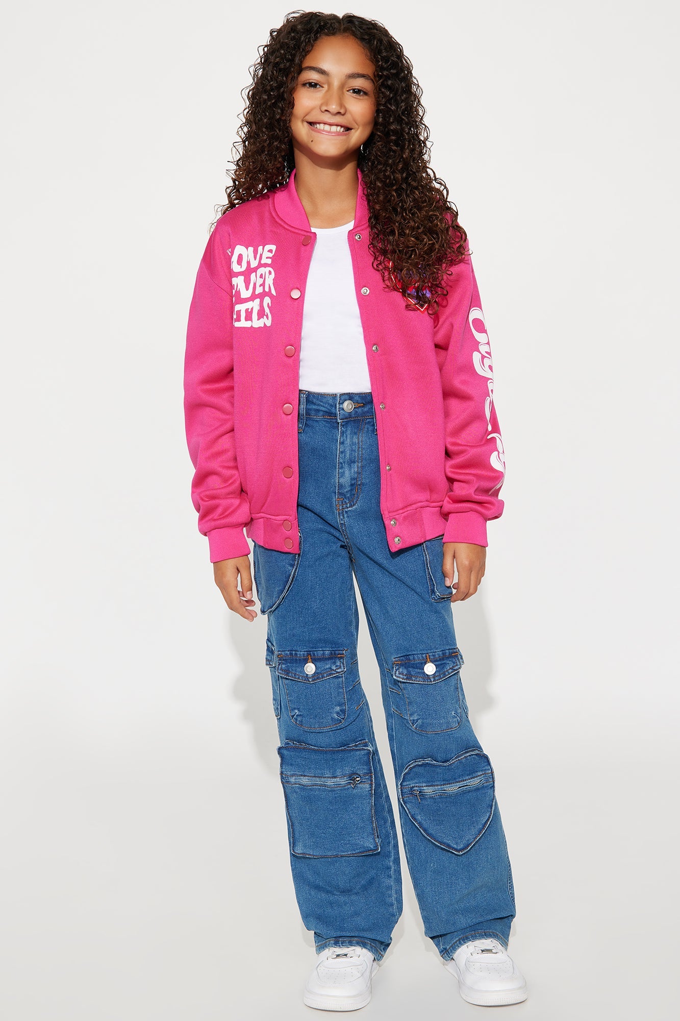 Mini Love Never Fails Bomber Jacket - Hot Pink
