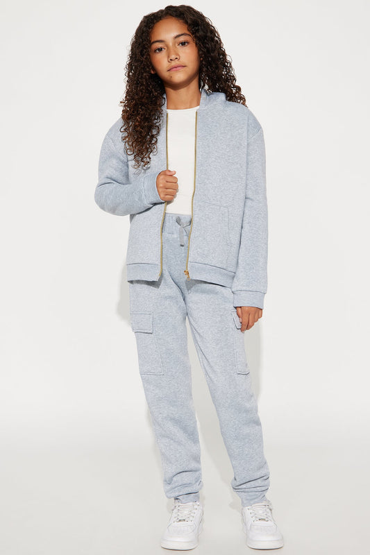 Mini Shayna Sherpa Lined Hoodie And Jogger Pant Set - Heather Grey