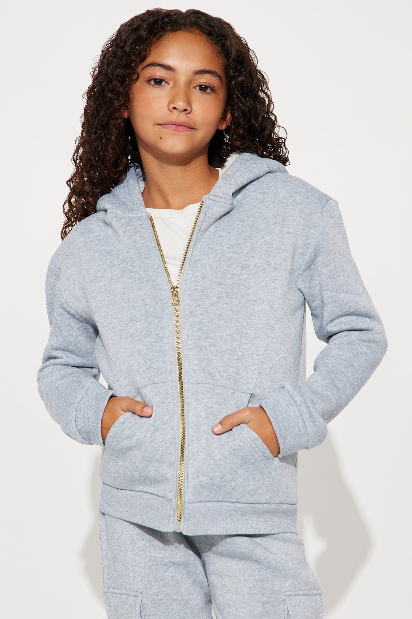 Mini Shayna Sherpa Lined Hoodie And Jogger Pant Set - Heather Grey