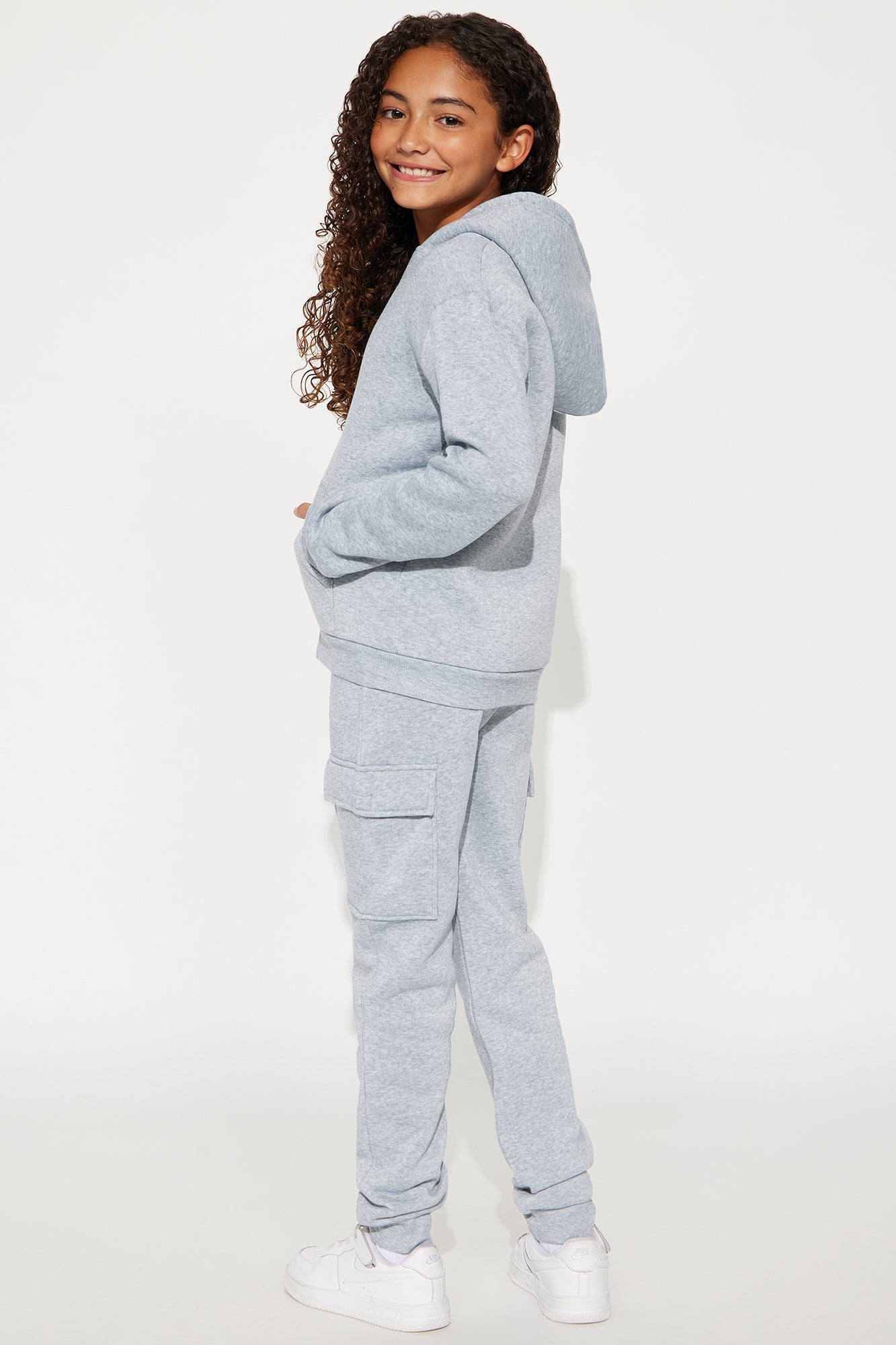 Mini Shayna Sherpa Lined Hoodie And Jogger Pant Set - Heather Grey