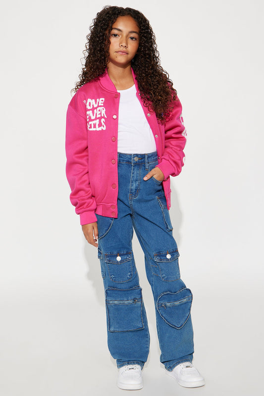 Mini Lily Loves You Cargo Jeans - Dark Wash