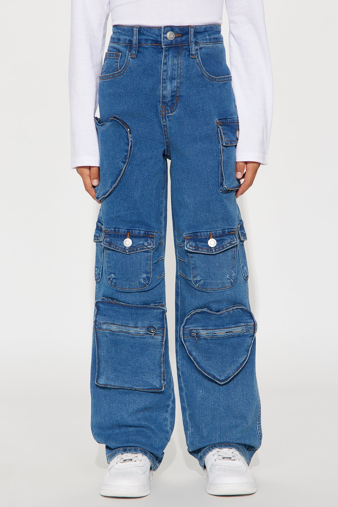 Mini Lily Loves You Cargo Jeans - Dark Wash