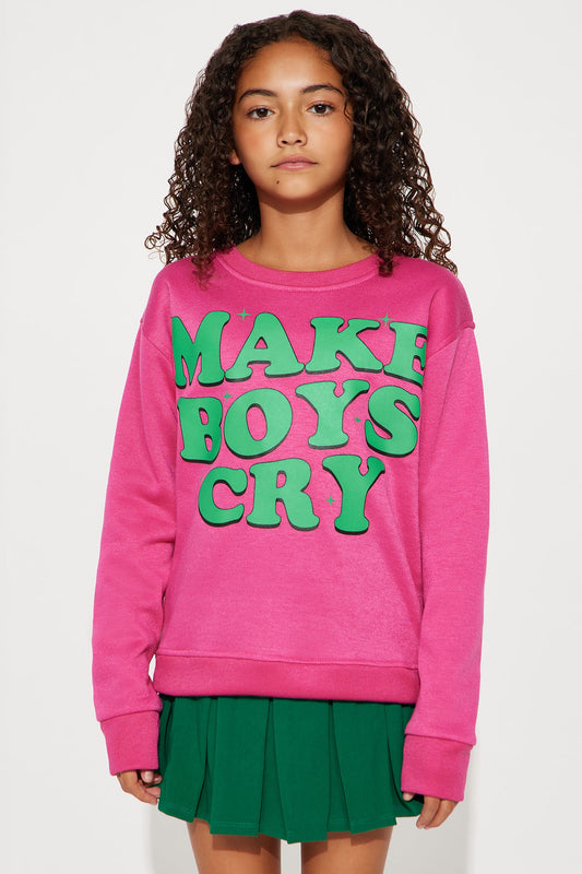Mini Make Boys Cry Crew Neck Sweatshirt - Hot Pink