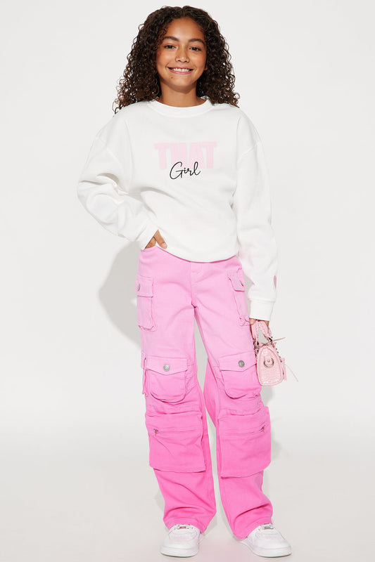 Mini Lily High Rise Cargo Jeans - Pink/combo