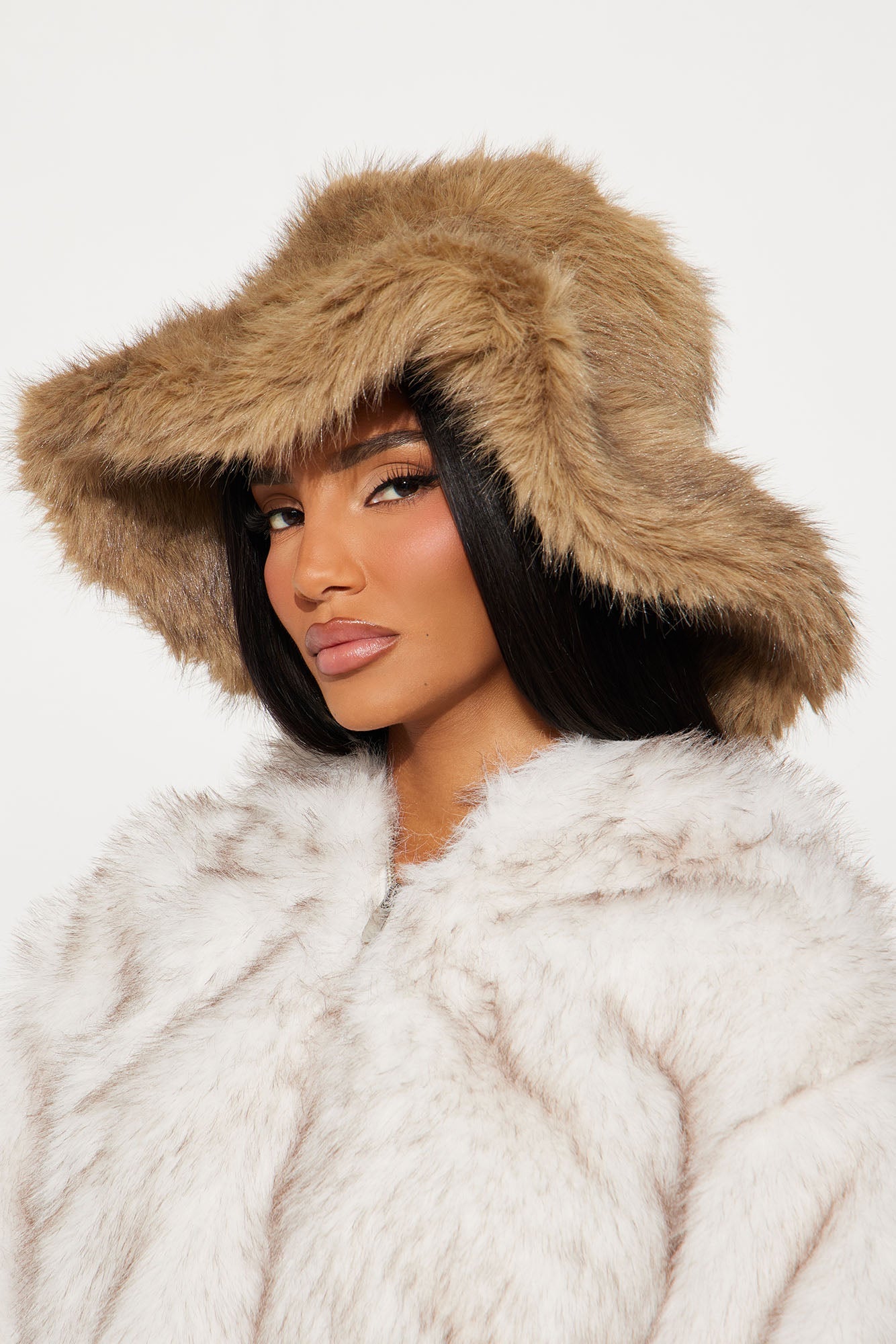 Caught You Looking Faux Fur Hat - Taupe/combo