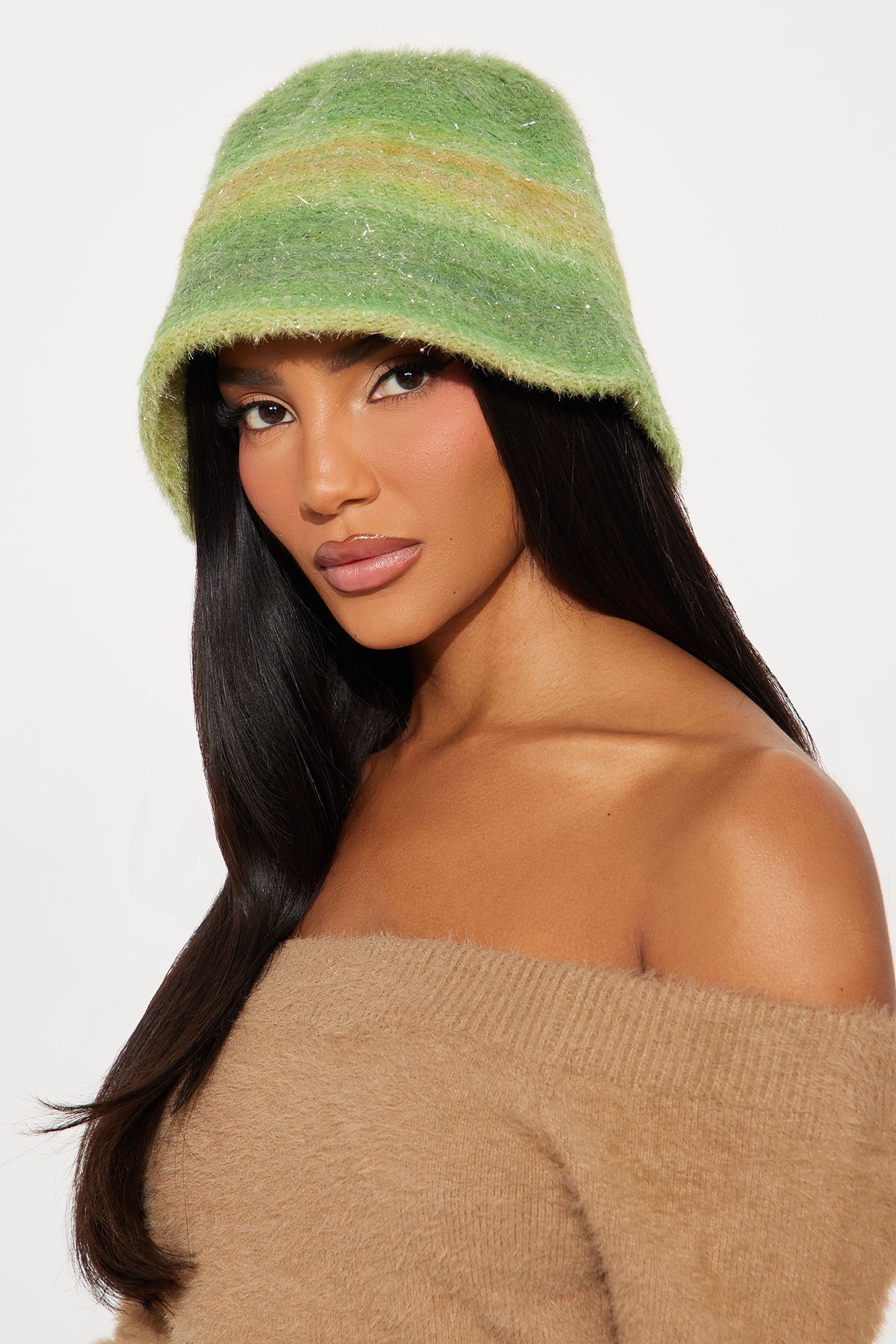 Brat Behavior Faux Fur Bucket Hat - Green/combo