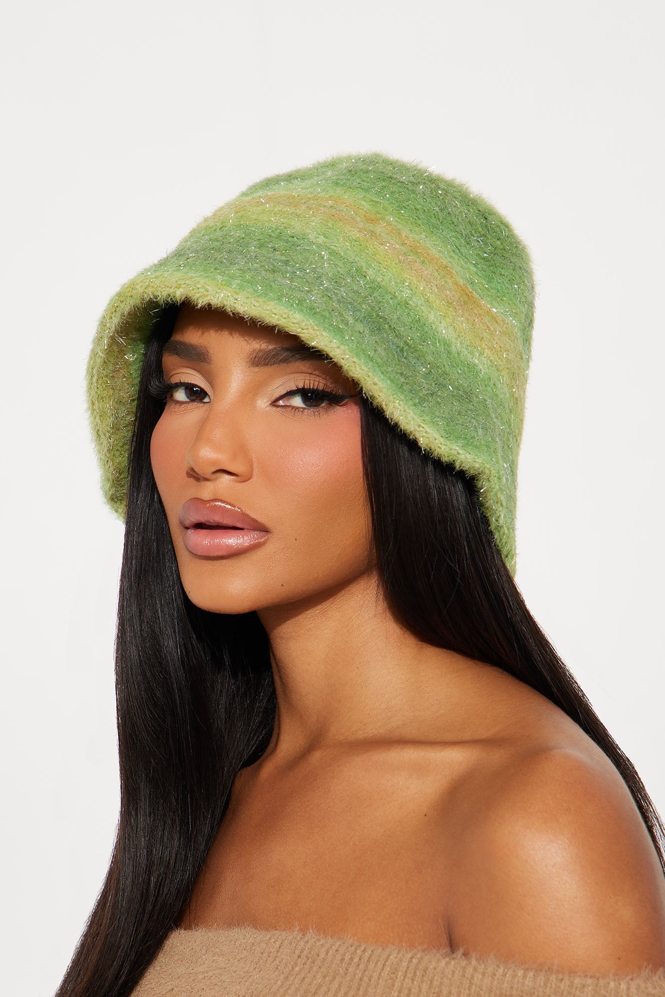 Brat Behavior Faux Fur Bucket Hat - Green/combo