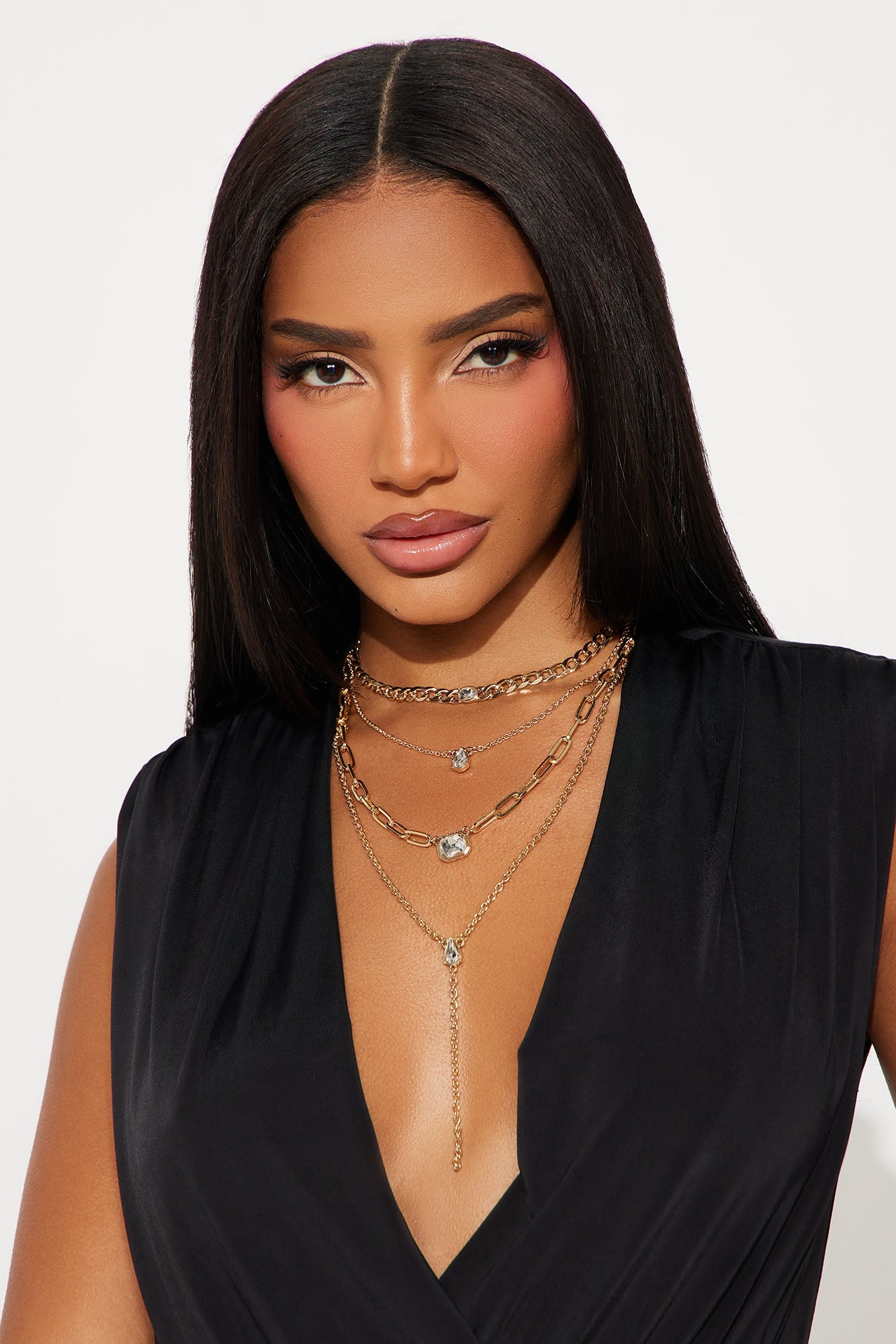 Radiance Row Layered Necklace - Gold/Clear