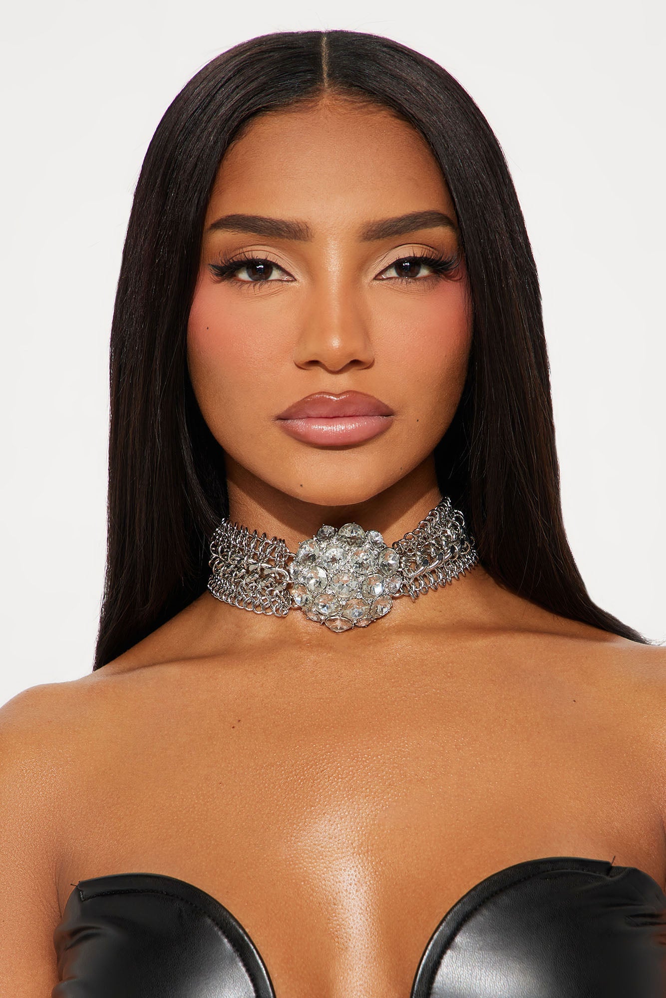 Shine Bright Rhinestone Choker Necklace - Silver