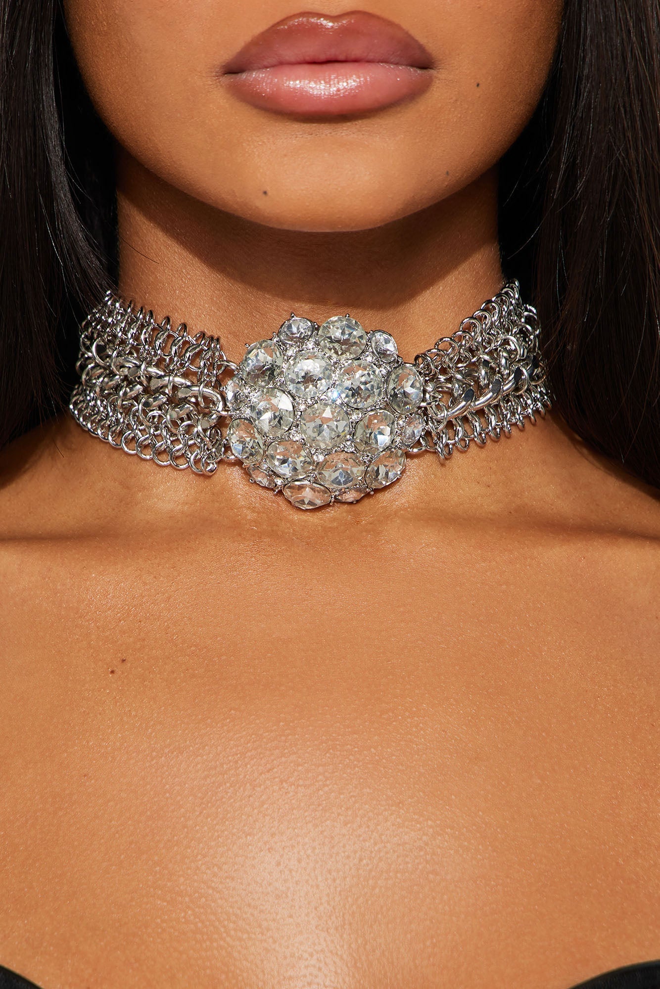 Shine Bright Rhinestone Choker Necklace - Silver