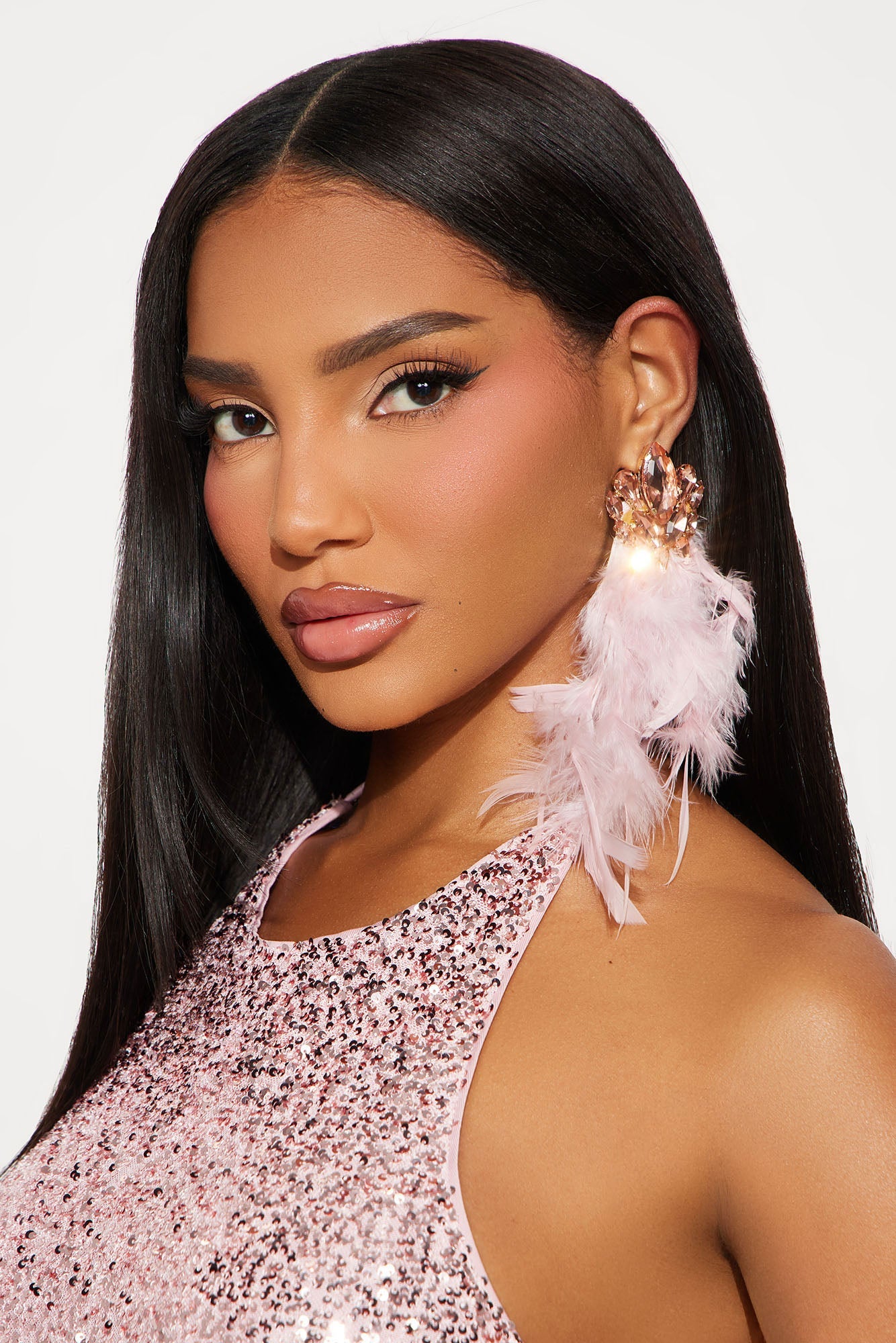 Feather Light Rhinestone Drop Earrings - Pink