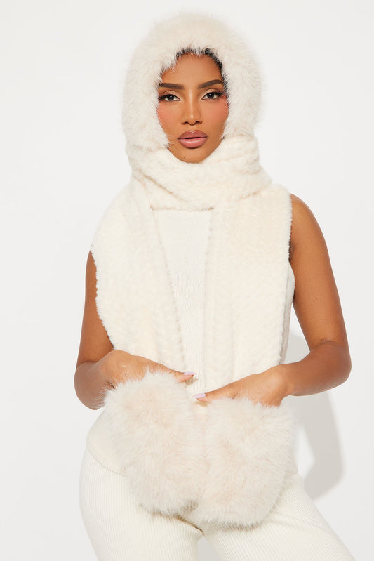 Bundle Me Up Faux Fur Hood Scarf - Ivory