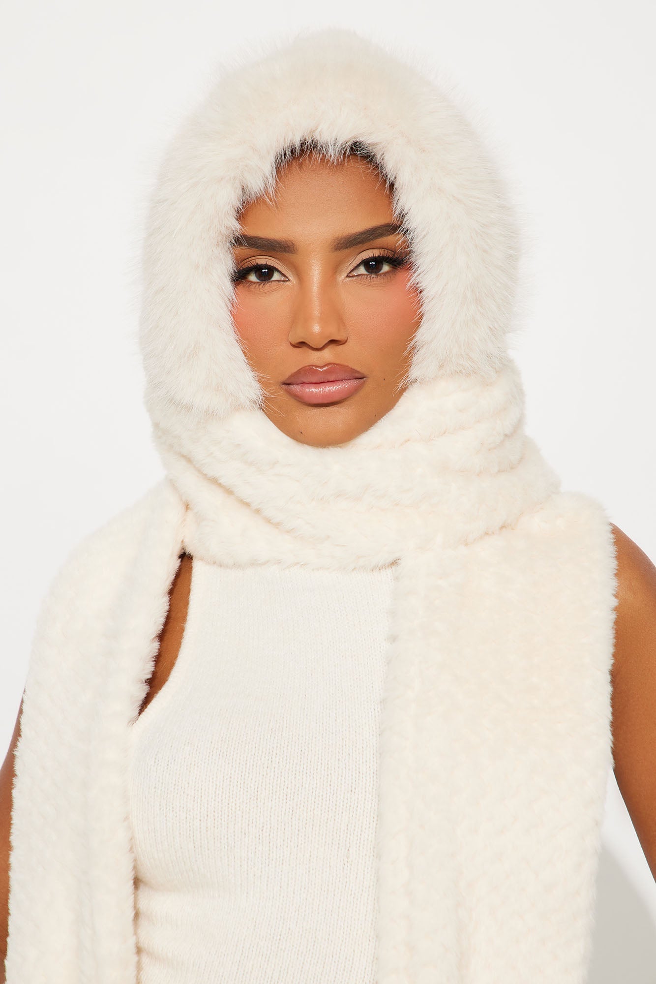 Bundle Me Up Faux Fur Hood Scarf - Ivory