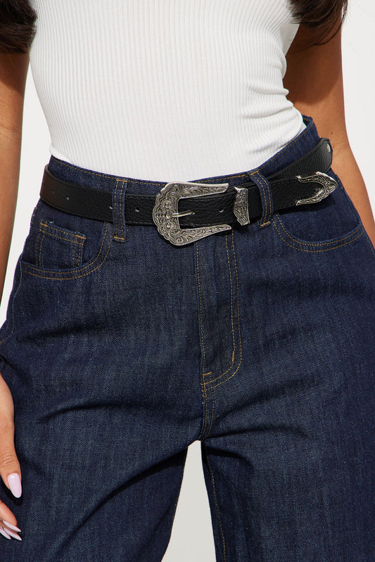 Ranchero Love Story Faux Leather Belt - Silver/Black