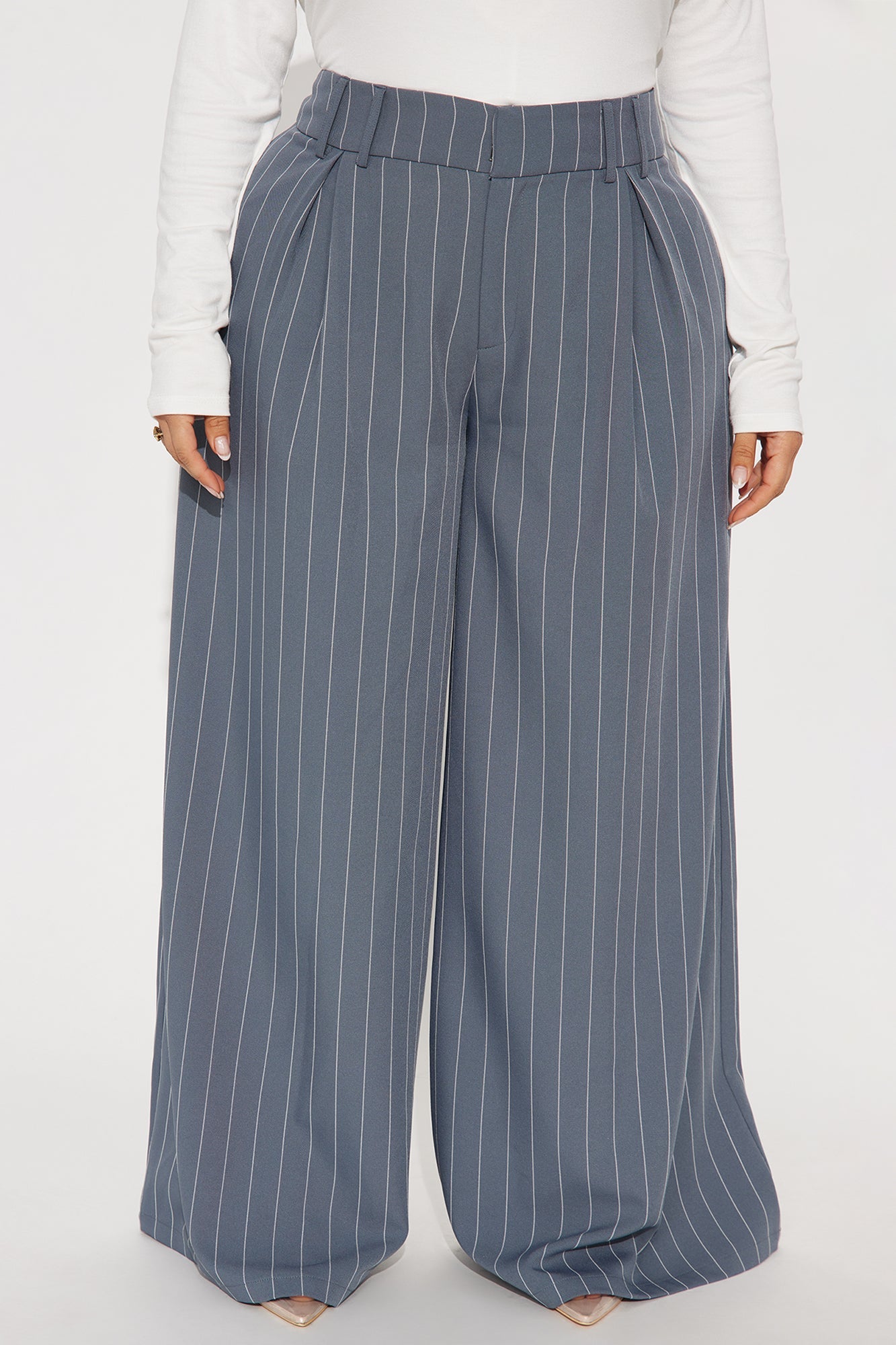 Felicity Pinstripe Wide Leg Trouser Pant 33″ - Blue/combo