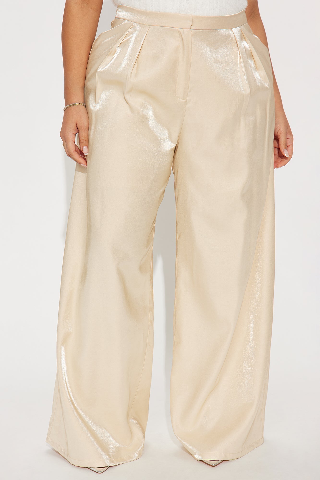 Angelica Satin Wide Leg Trousers 33″ - Champagne