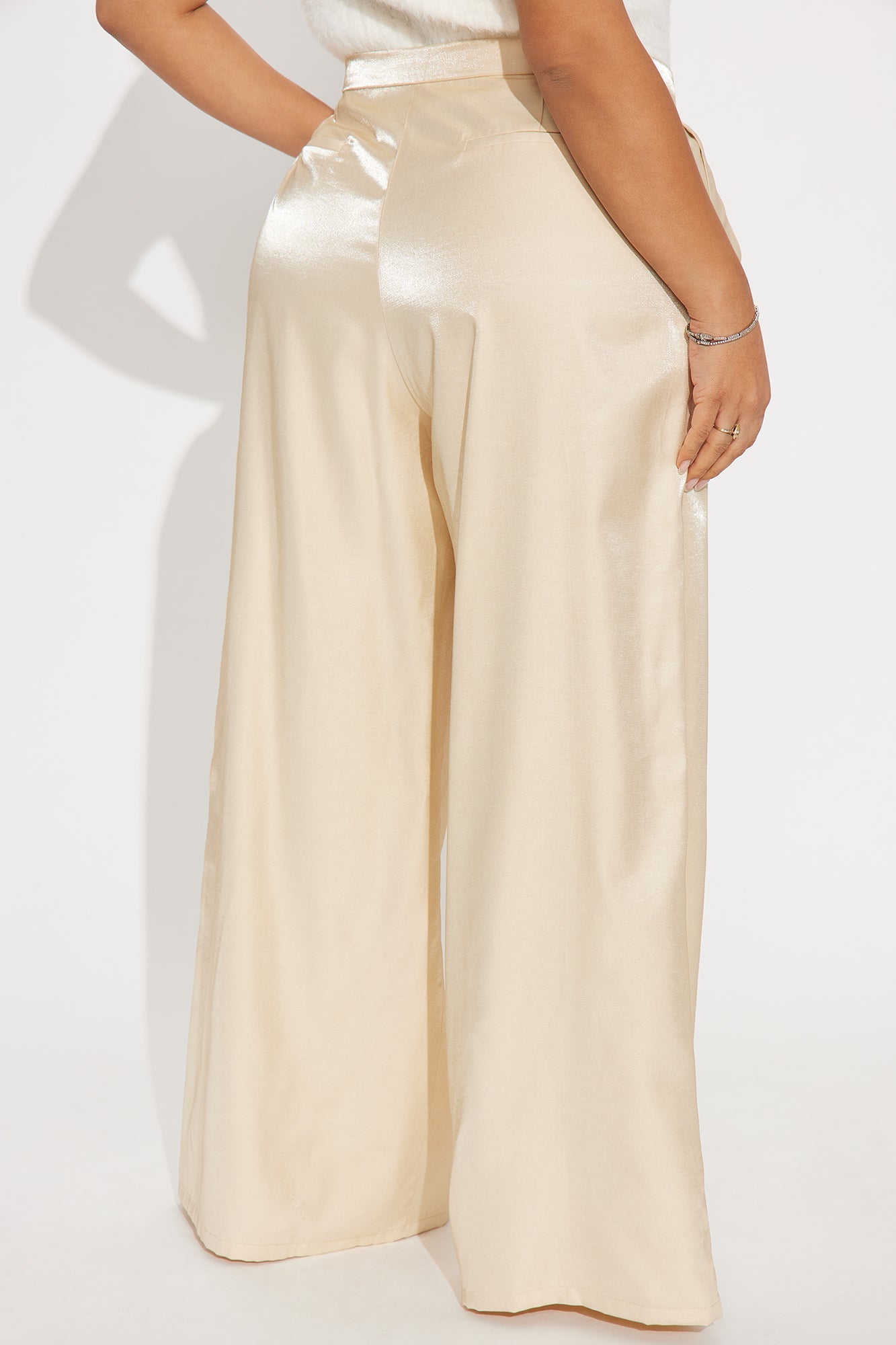Angelica Satin Wide Leg Trousers 33″ - Champagne