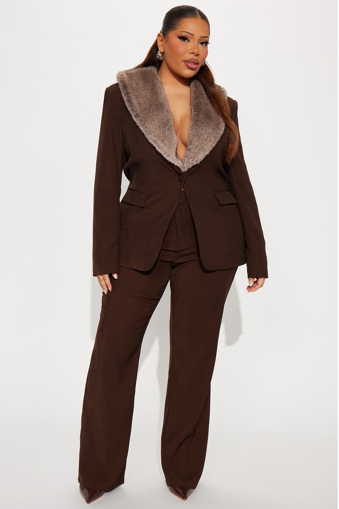 Night Out On The Town Faux Fur Blazer - Brown