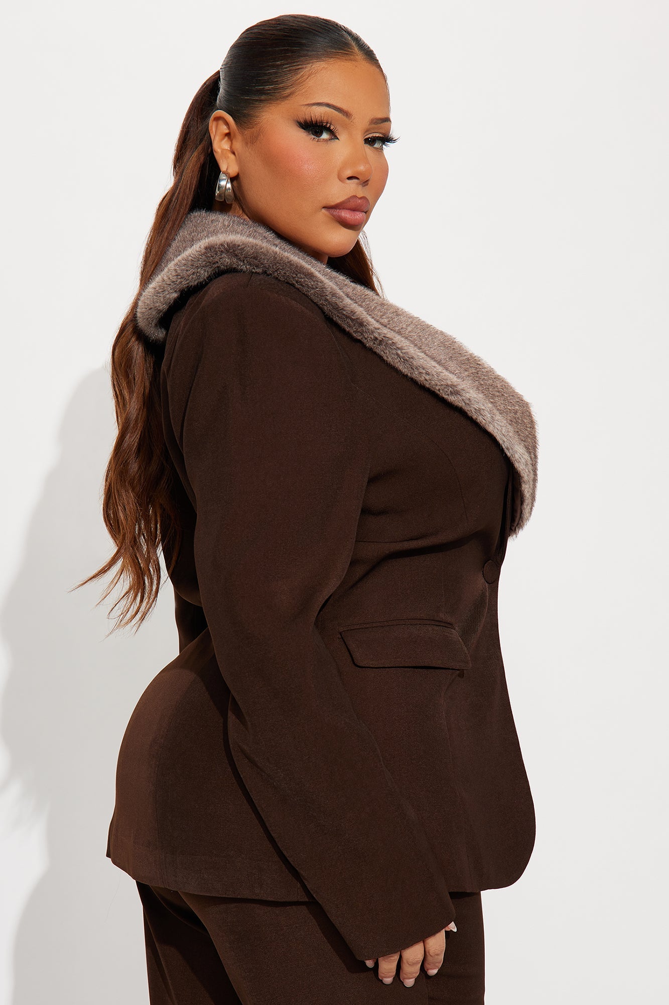 Night Out On The Town Faux Fur Blazer - Brown