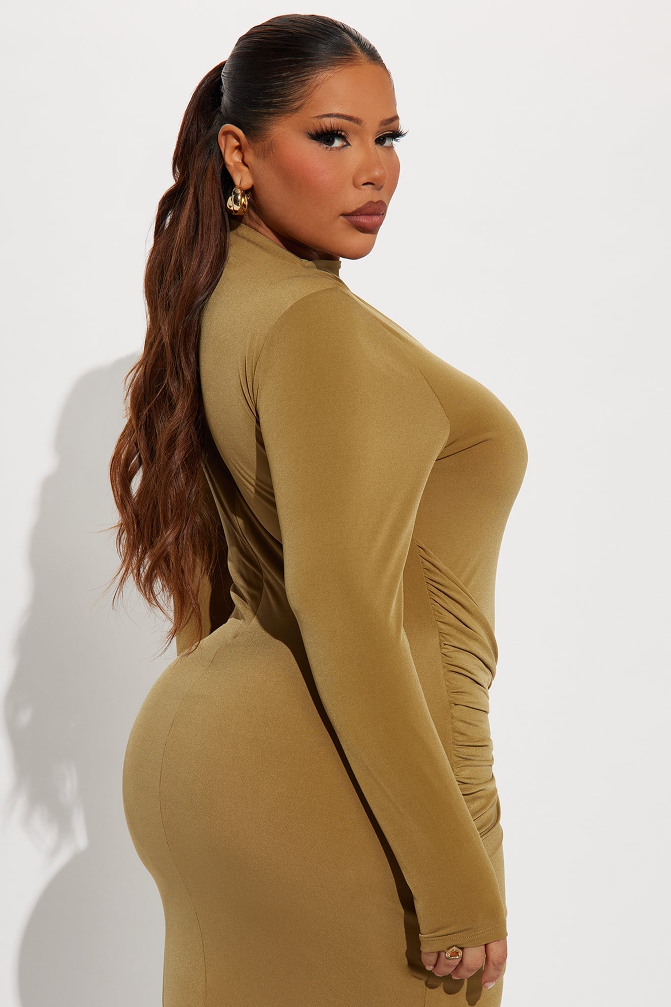 Imara Long Sleeve Midi Dress - Olive