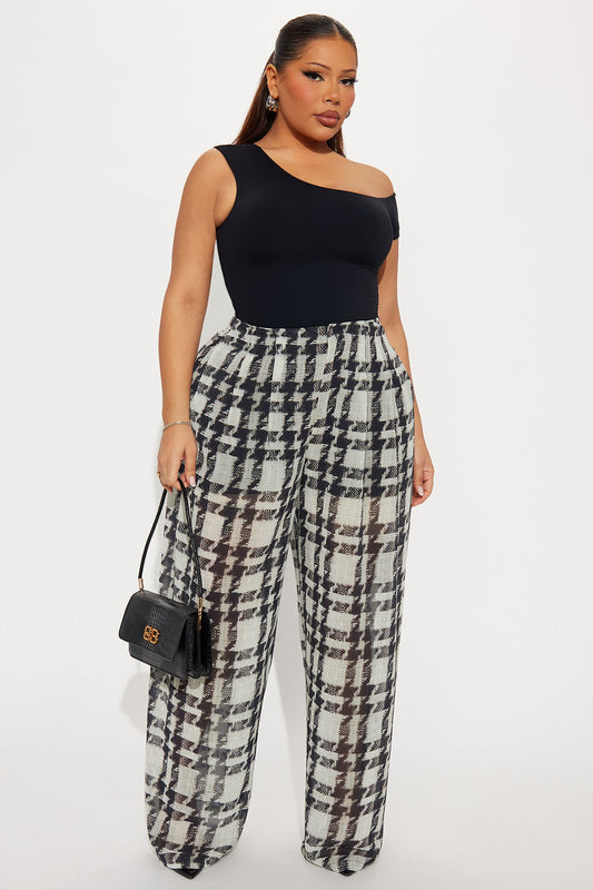 Zella Houndstooth Chiffon Wide Leg Pant - Black/combo